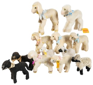 Steiff Vintage Lamb Collection (12). Visible EANs include: ...