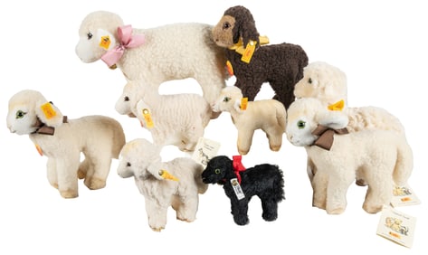Steiff Group of 9 Plush Lambs. Group includes Flora (073427...