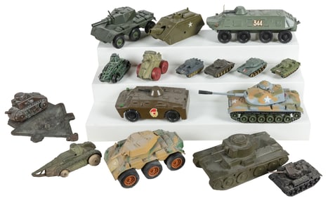 Group of 21 Toy Tanks. Including metal and plastic tanks, b...
