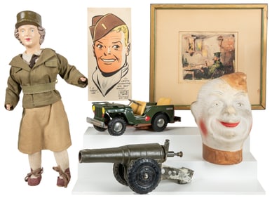[MILITARIA]. Group of World War II era toys, collectibles, ...