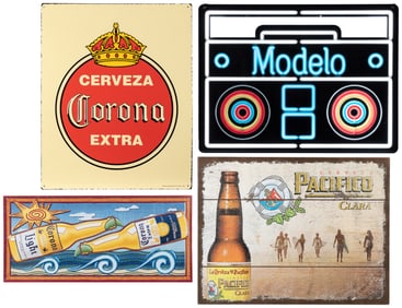 Four Mexican Beer Advertising Signs. 2000s-20s. Including: ...
