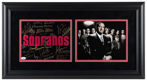 The Sopranos Cast Signed Show Logo Display (JSA). Signed co...