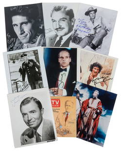 [MOVIE ACTORS]. Group of 11 Signed Photos and a Signed Maga...: [MOVIE ACTORS]. Group of 11 Signed Photos and a Signed Magazine Cover. [Ca. 20th century]. Color or black and white glossy photos. All photos are 8 x 10&#8221; except the Harryhausen, which is 5 &#189