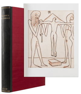 ALIGHIERI, Dante. Dante’s Inferno. Hopewell: NJ: Ecco Press...: ALIGHIERI, Dante. Dante&#8217;s Inferno. Hopewell: NJ: Ecco Press, 1993. Folio. Morocco-backed maroon linen, spine lettered in gilt; original slipcase. Etched frontispiece by Francesco Clemente laid i
