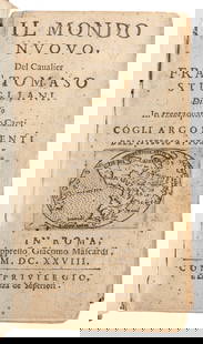 [THE AMERICAS]. [COLUMBUS, Christopher (1541-1506), subject...: [THE AMERICAS]. [COLUMBUS, Christopher (1541-1506), subject]. STIGLIANI, Tommaso (1573-1651). Il Mondo Nuovo. Rome: Giacomo Mascardi, 1628. 32mo. Title-page with the famous woodcut map of the Western