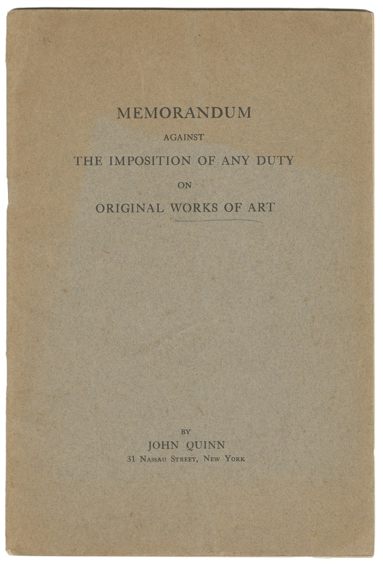 [ART IN AMERICA]. QUINN, John (1870-1924). Memorandum Again... (1 of 3)