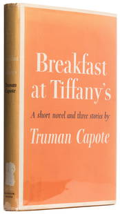 CAPOTE, Truman (1924-1984). Breakfast at Tiffany’s. A Short...: CAPOTE, Truman (1924-1984). Breakfast at Tiffany&#8217;s. A Short Novel and Three Stories. New York: Random House, [1958]. 8vo. 179, [5, blank] pp. Publisher&#8217;s full yellow cloth, spine stamped i