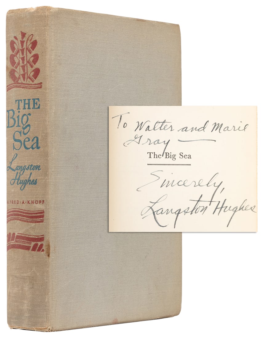HUGHES, Langston (1901-1967). The Big Sea. An Autobiography...: HUGHES, Langston (1901-1967). The Big Sea. An Autobiography… New York: Alfred A. Knopf, 1940. 8vo. [337], [1, blank] pp. Publisher’s full gray cloth, front board and spine stamped in red, 