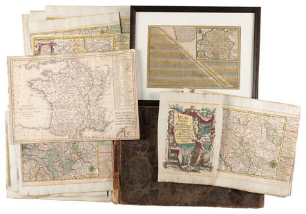 [MAPS]. Large Group of Nearly 120 Assorted Loose Hand-Color...: [MAPS]. Large Group of Nearly 120 Assorted Loose Hand-Colored Maps. [V.p., ca. 18th – 19th centuries]. Mainly 8vo-sized maps. Maps mounted onto thick stock paper. Generally worn, trimmed, soiled