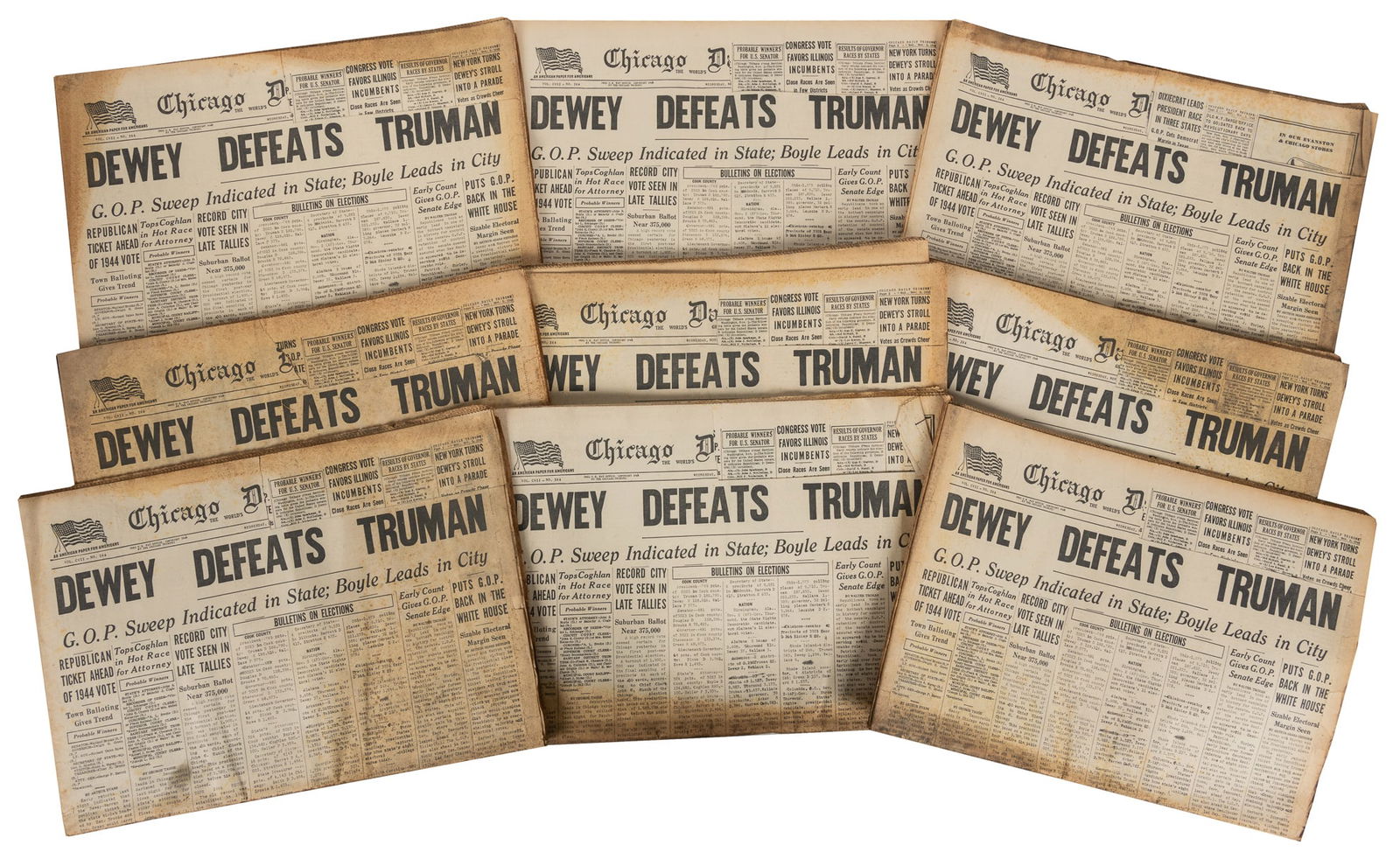 [NEWSPAPERS]. “Dewey Defeats Truman” 20 Copies of This Infa... (1 of 1)