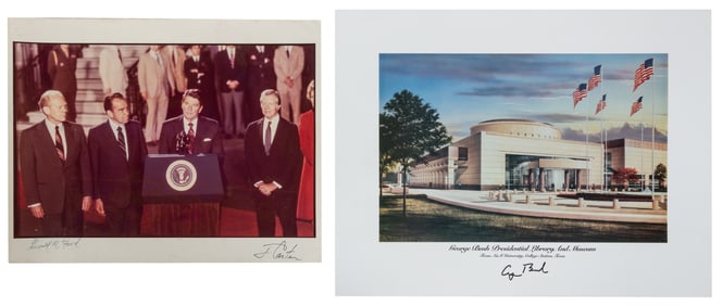 [PRESIDENTS]. Pair of Illustrated Items Signed by Modern Pr...