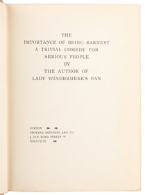 WILDE, Oscar (1854-1900). The Importance of Being Earnest. ...