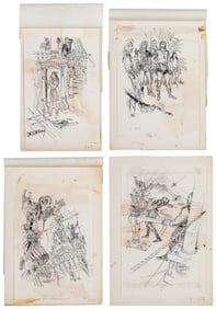 KNIGHT, David (1923-1982). Group of 10 Original Pen and Ink...
