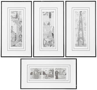 GOREY, Edward (1925-2000). Group of 4 Unsigned Limited Edit...: GOREY, Edward (1925-2000). Group of 4 Unsigned Limited Edition Prints. [Signals Limited, ca. 1989]. Lithograph prints in of people or animals in Gorey&#8217;s characteristic macabre settings. Each wit
