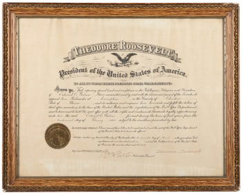 ROOSEVELT, Theodore (1858-1919). Document Signed at Preside...