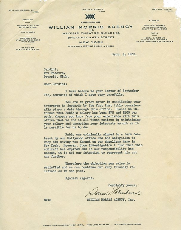 [Imitators] Archive of Cardini imitators ephemera.: [Imitators] Archive of Cardini imitators ephemera. Including correspondence from vaudeville agents Pat Casey and The William Morris Agency, TLSs from other magicians (Julien Proskauer, I. I. Altman, a