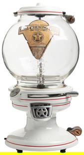 Columbus Model 17 One Cent Gumball Machine. Columbus Vendin...: Columbus Model 17 One Cent Gumball Machine. Columbus Vending, ca. 1924. This scarce machine is similar to Columbus&#8217; Model 18, except for a smaller vending wheel. Painted white with red pinstripe