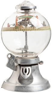 R.D. Simpson 1 Cent Derby Confection Vendor. R.D. Simpson C...: R.D. Simpson 1 Cent Derby Confection Vendor. R.D. Simpson Co., ca. 1940. Aluminum combination gumball machine and amusement device. With each penny a gumball would be dispensed as the horses twirl &#8