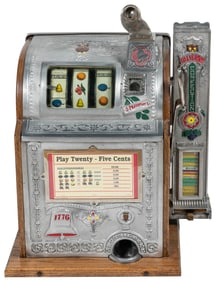 Mills 25 Cent Gooseneck Slot Machine with Side Vendor. Chic...