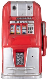 Mills 5 Cent Embossed Plastic Slot Machine Advertising Sign...