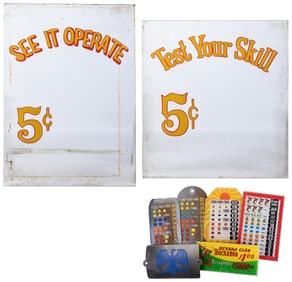 Group of 8 Arcade Machine Glass and Badges. Two arcade game...