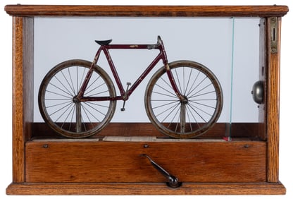 Waddell Two Wheel Bicycle 5 Cent Trade Stimulator. Oak case...