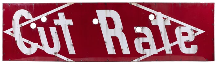 Cut Rate Porcelain Neon Sign. American, ca. 1940s. Red porc...
