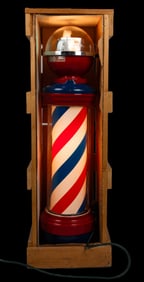 Wall-Mount Electric Barber Pole Sign. Cast iron and glass i...