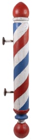 Wooden Barber Pole Trade Sign. Carved wooden pole with red,...