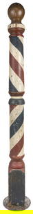 Standing Barber Pole. Circa early 20th century. Painted woo...: Standing Barber Pole. Circa early 20th century. Painted wooden barber pole on round base, 90 x 8 x 8&#8221;. Scattered scrapes. Third-party shipping required.