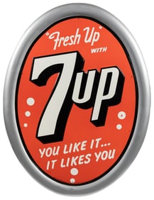 7 Up “Fresh Up” Oval Sign. St. Louis: Stout Sign Co., 1954....