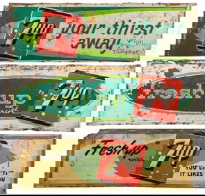 Three Metal Horizontal 7 Up Signs. Including two large sign...