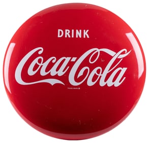 Drink Coca-Cola Round Button Sign. Circa 1950s. Diameter 24...