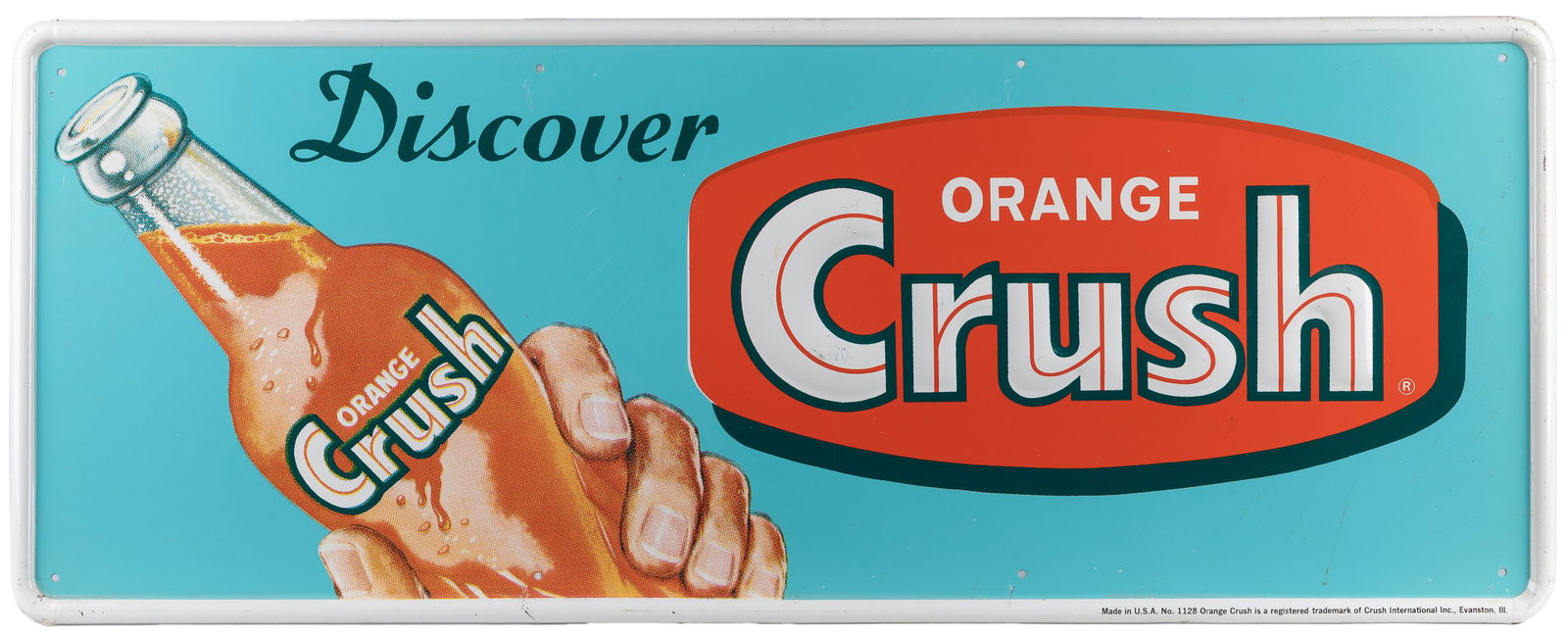 “Discover Orange Crush” Embossed Tin Sign. Circa early 20th... (1 of 1)