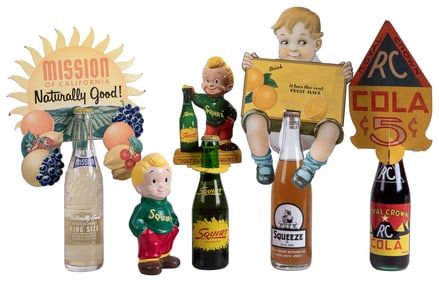 Group of Four Soda Bottle Topper Signs with Bottles and a P...