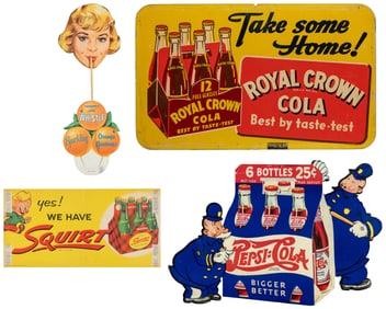 Group of 4 Soda Advertising Signs. Circa 1950s. Including: ...