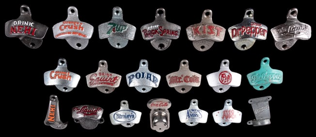 Group of 20 Metal Wall Mount Bottle Openers. 20th century. ...