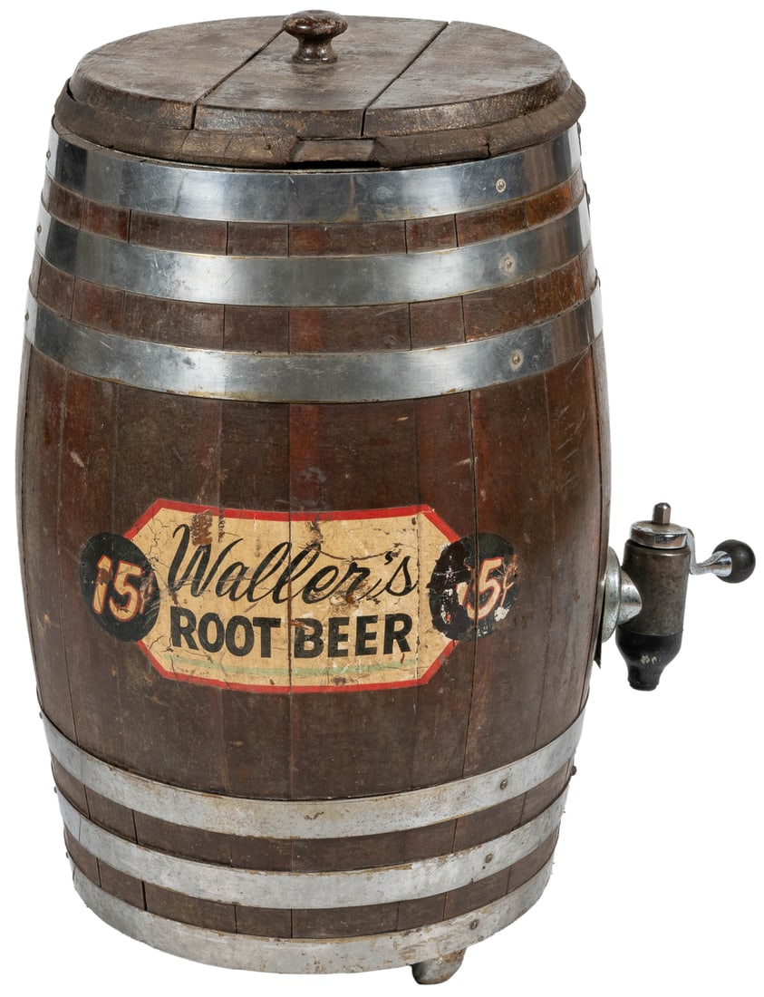 Waller’s Root Beer Barrel Dispenser. Circa 1940s. Root beer... (1 of 2)