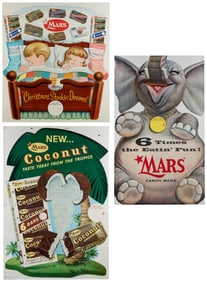 Group of Three Mars Candy Bars Advertising Signs. Circa 195...