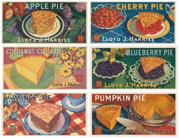 Group of Six Lloyd J. Harriss Pie Paper Advertisements. Mil...