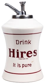 Hires Root Beer Syrup Dispenser with Pump. Circa 1935. Cera...