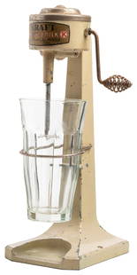 Kraft Malted Milk Mechanical Mixer. Metal mixer with hand c...: Kraft Malted Milk Mechanical Mixer. Metal mixer with hand crank (working), original decal, height 12 ½”. Accompanying glass cracked.