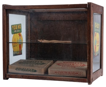 Oh Boy Gum Display Case. Circa 1920s-30s. Oak and glass cas...
