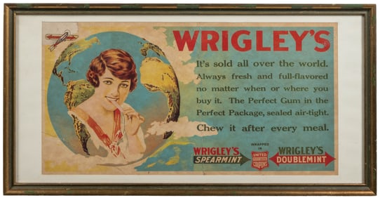 Wrigley’s Gum Trolley Card Sign “It’s Sold All Over the Wor...