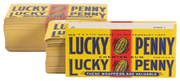 Lucky Penny Chewing Gum Stack of Factory Unused Wrappers. C...