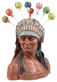 Chief Watta Pop Lollipop Display. Painted ceramic bust of a...