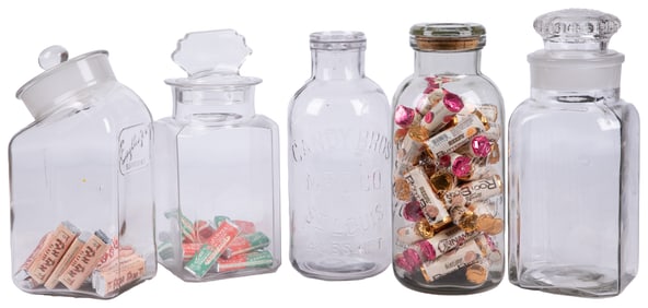 Group of Five Assorted Glass Display Jars. Including Candy ...