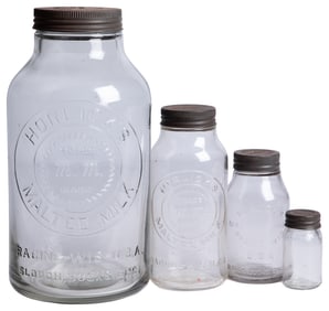 Group of Four Horlick’s Malted Milk Glass Jars. Racine, Wis...