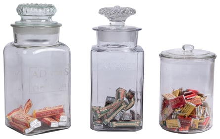 Group of Three Glass Display Jars. Including embossed Kis-M...
