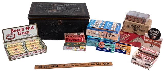 Group of 12 Gum, Candy, and Cough Drop Related Items. Inclu...
